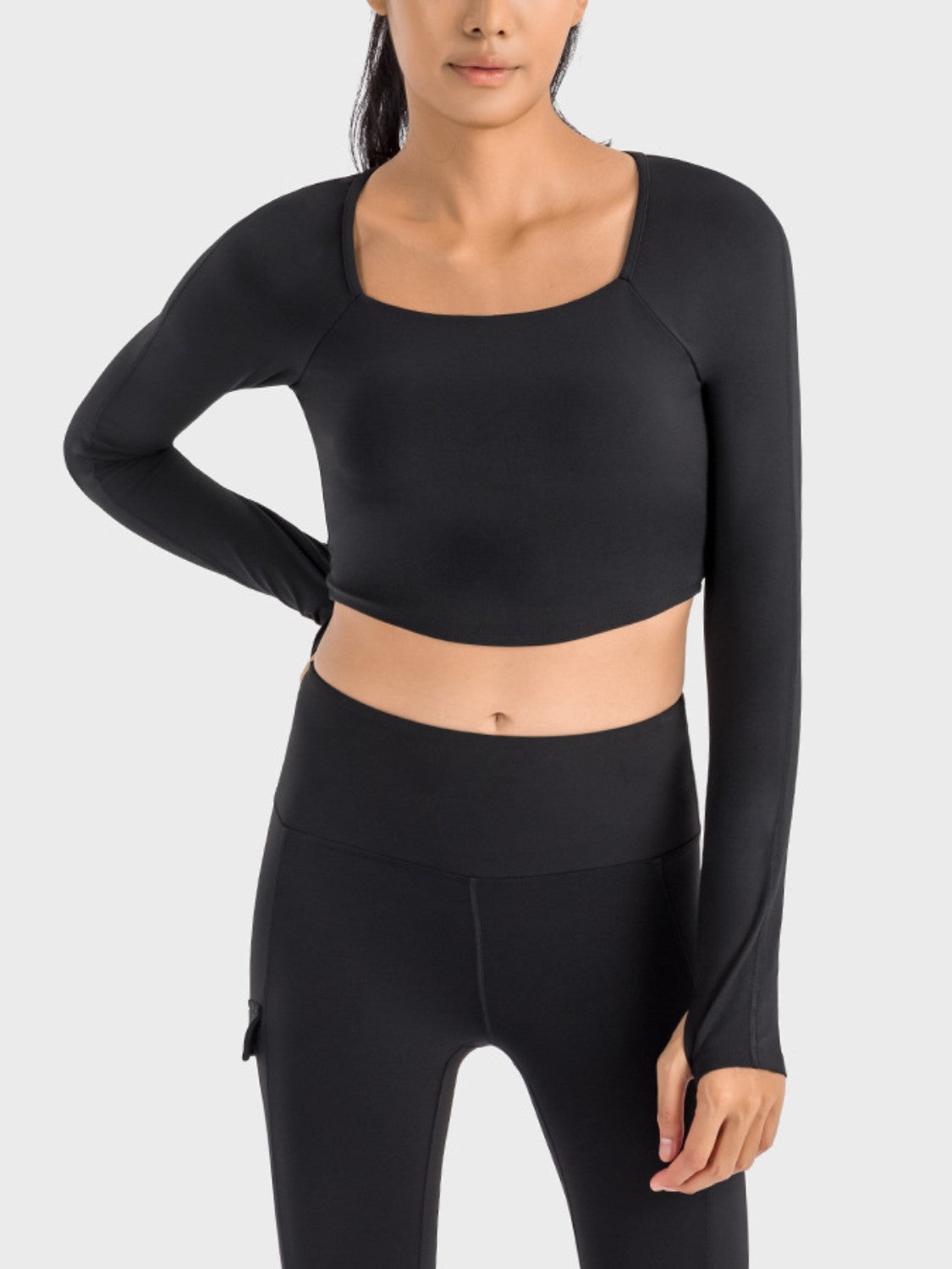 Square Neck Long Sleeve Cropped Sports Top