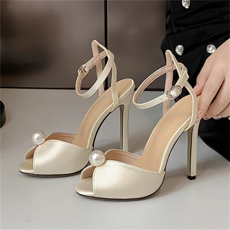 Eilyken Sexy String Bead Open Toe Sandals Woman Ankle Buckle Strap Stiletto Heels Party Prom Shoes Summer Pumps Zapatos Mujer