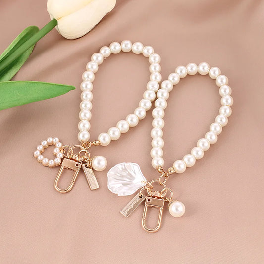 ZAKOL Korean Fashion Round Imitation Pearl Key Chain Phone Bag Backpack Charm Accessory Cute Jewelry Gift for Women Girls