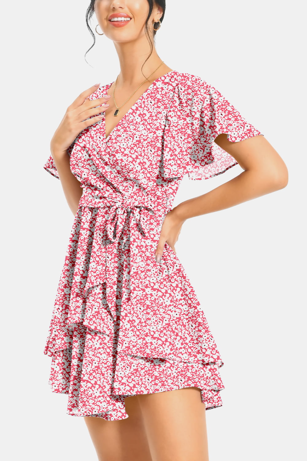 Surplice Neck Flutter Sleeve Dress